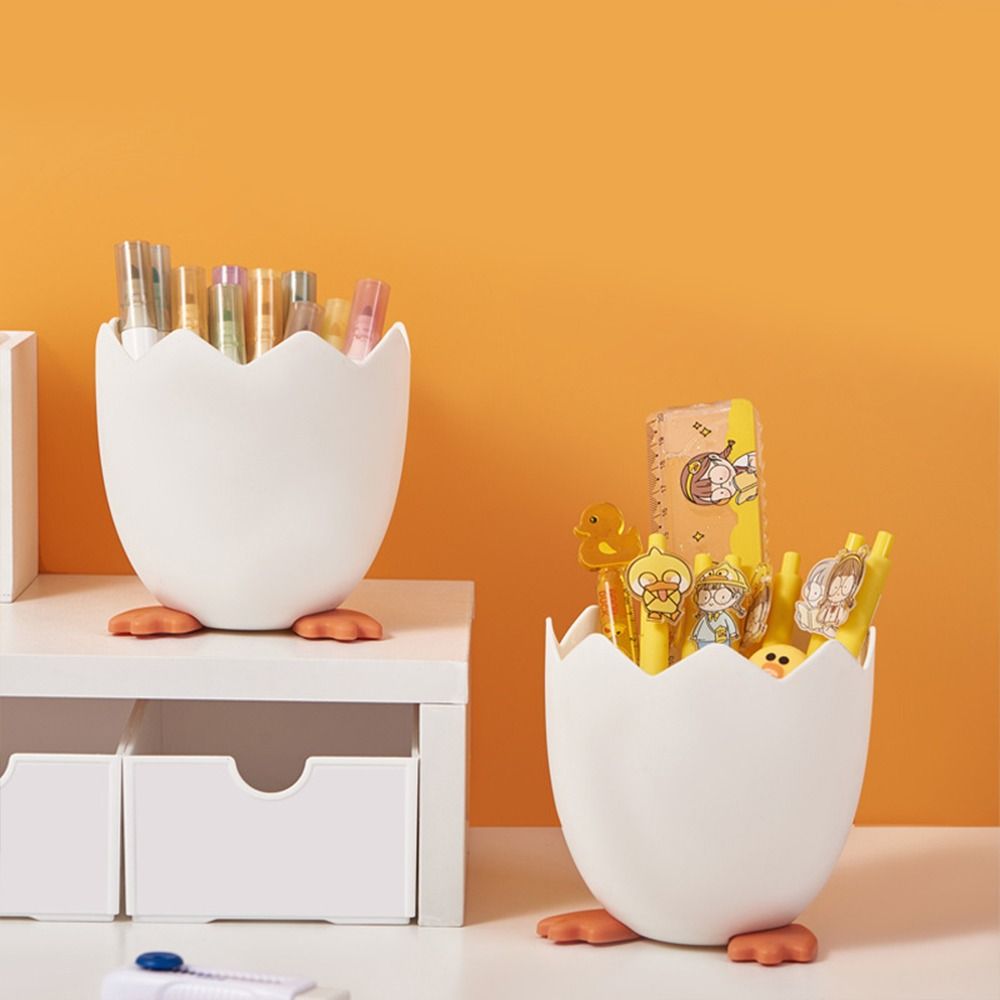 Kawaii Eggshell Pen Holder Desktop Sundries Storage Bucket Personality Cosmetics Brushes Organizer Creative Desk Ornament