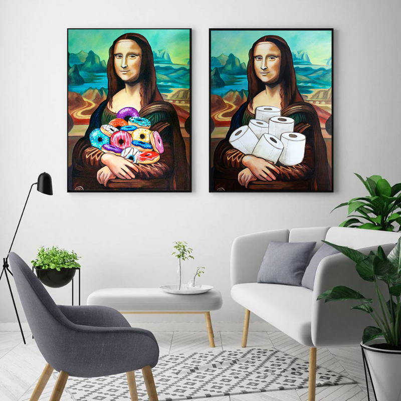 Divertimento wc wall art mona lisa con carta igienica e bagno bagno igienica unica in tela umoristica dipinta arredamento bagno