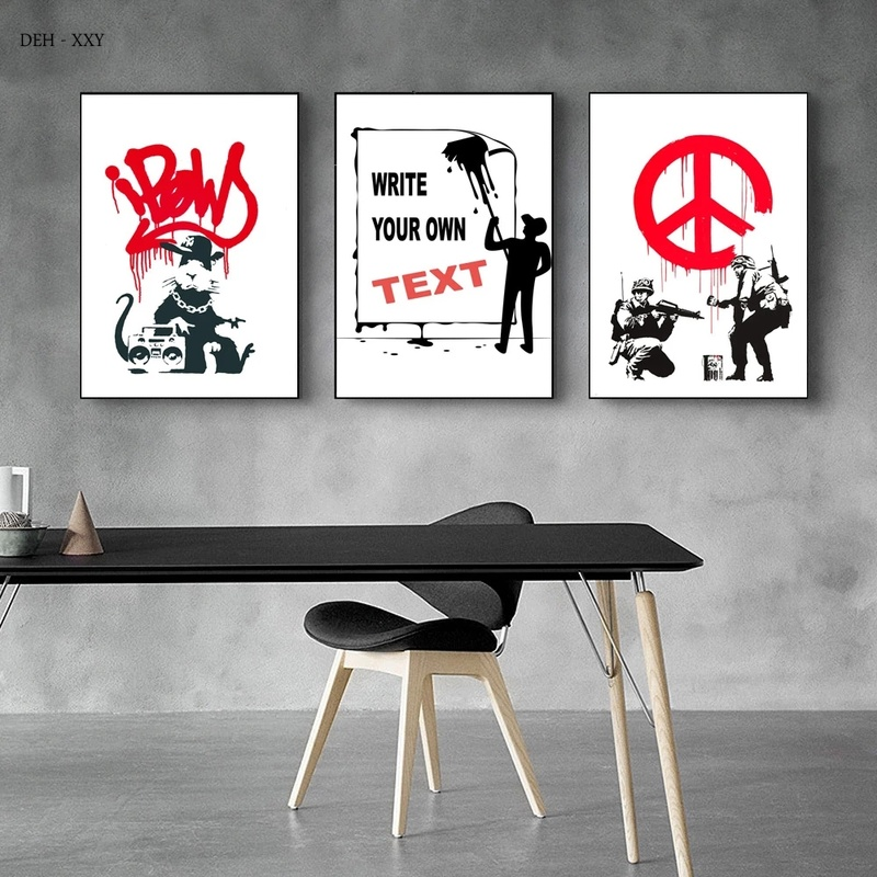 Banksy Artwork Canvas pinturas de paz e amor pôsteres de temas pretos imagens brancas para a decoração moderna da sala de estar sem moldura