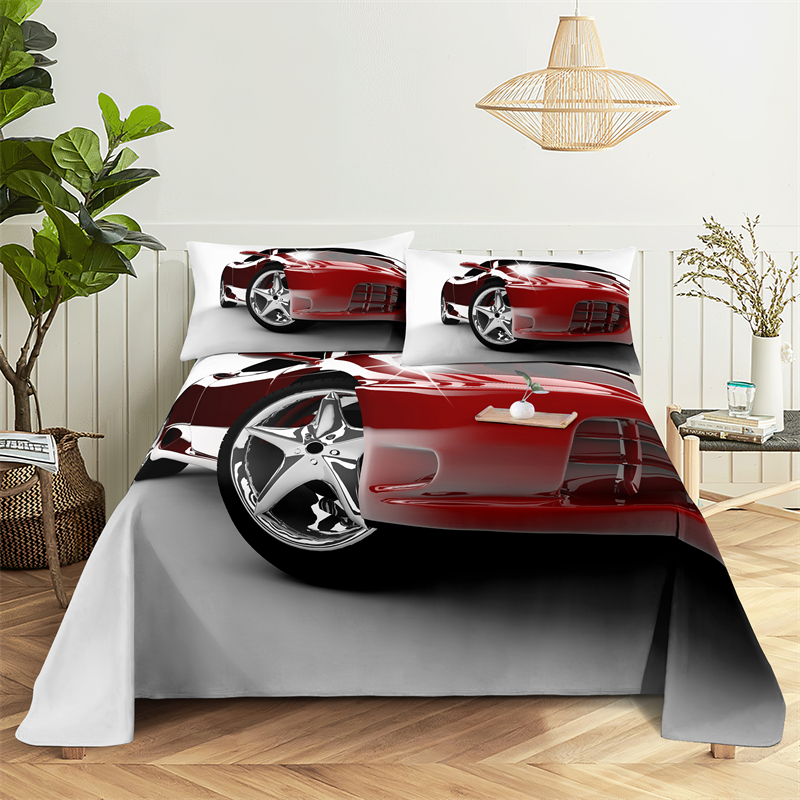 Trens, carros de corrida 0,9/1.2/1.5/1.8/2.0m Impressão digital Polyester Bed Sheet com travesseiro