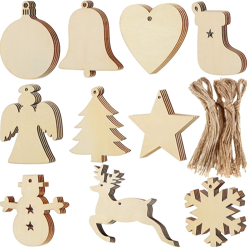 enfeites de madeira de madeira de madeira fatias de madeira inacabadas com buracos pingentes em branco de madeira para crianças DIY DIY Craft Christmas Tree Decor