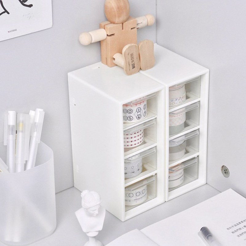 Boîte de rangement cosmétique de bureau blanc avec 4 unités de tiroir Boîte de conteneurs Small Organizer Box pour le maquillage de maison de bureau