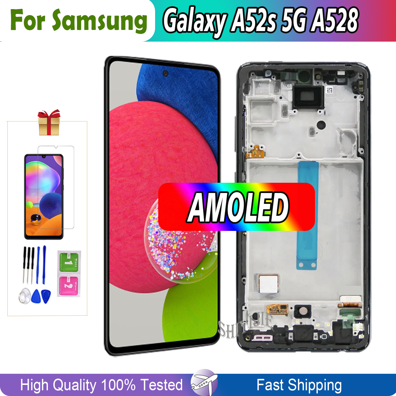 6.5''Super AMOLED PARA SAMSUNG Galaxy A52S 5G A528B A528 Display A528M A528B/DS LCD Touch Screen Repare Peças Digitizer testado