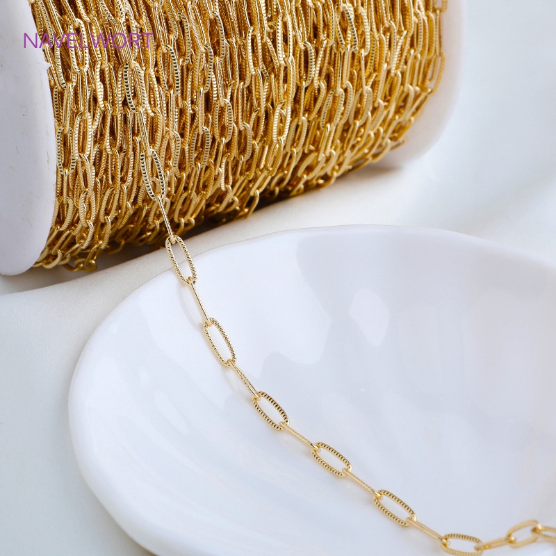 Trendy papierowy łańcuch łącza 14k złota plastowana płaska owalna tekstura kabla łańcucha do biżuterii