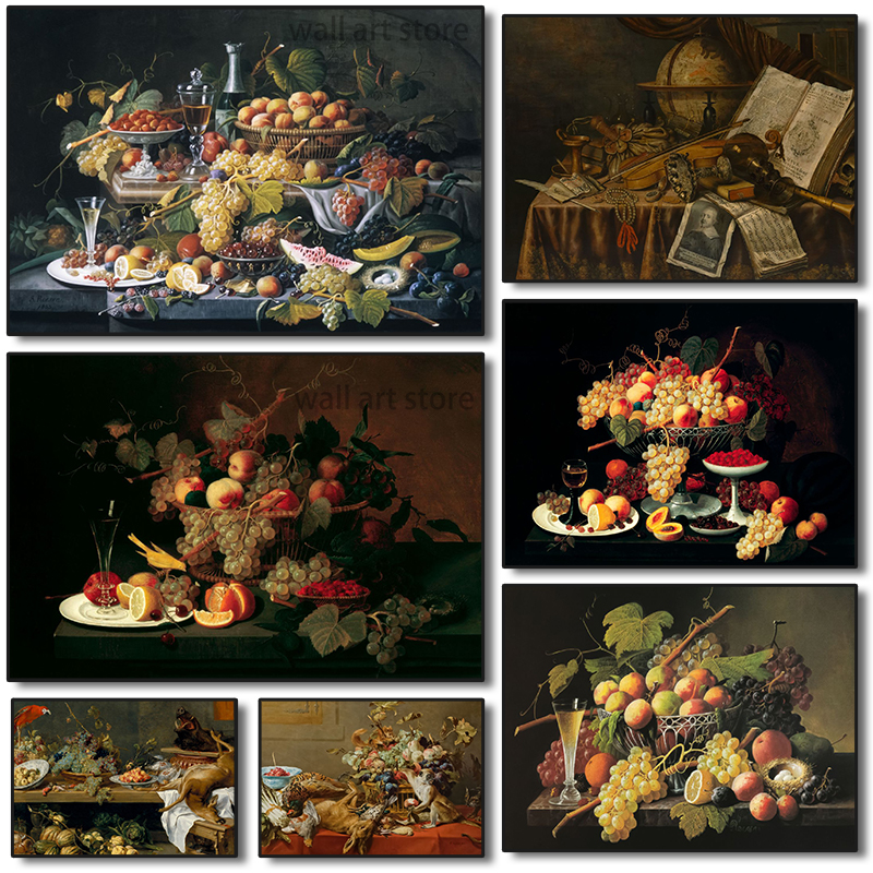 Estilo nórdico Classic Oil Painting Poster Fruit Still Life Pintura de lona Impressão de impressão de pintura nórdica Arte da parede decoração