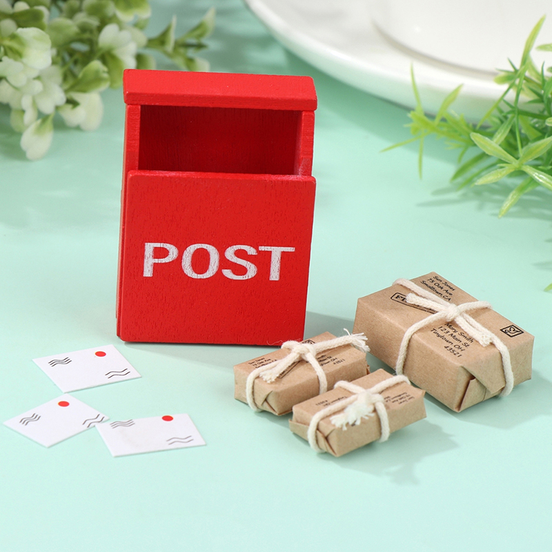 1:12 Dollhouse Mini Letter Box Mailbox med Mail Sack Vykort Modellmöbler Tillbehör för Doll House Garden Decor Toys Toys