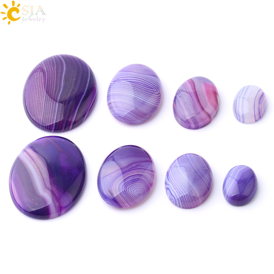 CSJA NATUREL LOBE PERLE PURPLE Agates rayées Cabochons sans trou pour faire des boucles d'oreilles de pendentif d'anneau bricolage bijoux fait à la main F787