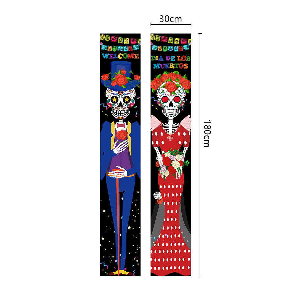 Mexican Day Of The Dead Party Porch Sign Halloween Hanging Door Curtain Banner Picado Papel Mexican Fiesta Sign Party Decoration