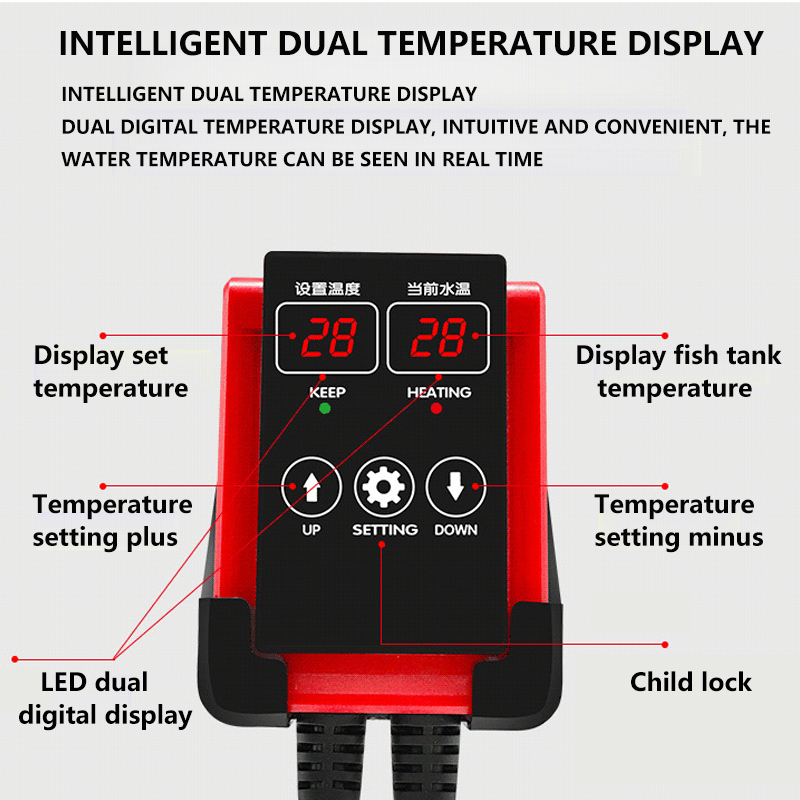 Fisktankvärmare Temperaturkontroller Explosionssäker fiskbehållare LED Display Justerbar vattenuppvärmning Rod Temperaturkontroll