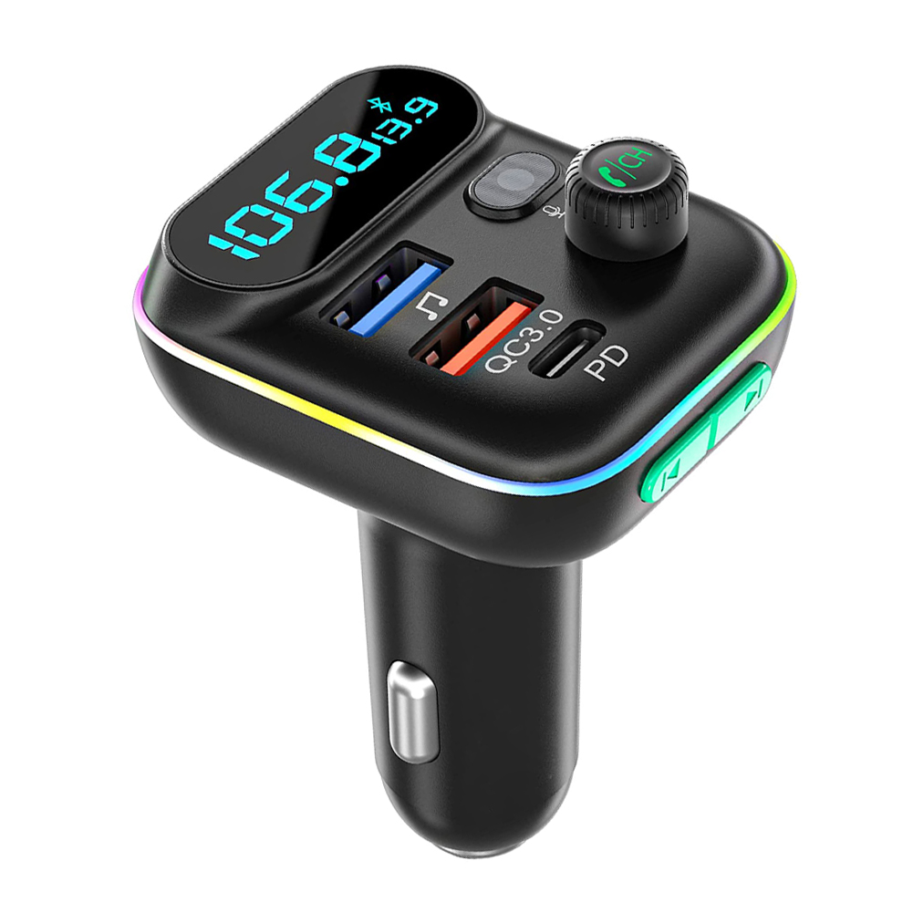 Zestaw samochodowy nadajnika FM Audio MP3 odtwarzacz Bluetooth 5.0 Type-C PD + QC3.0 USB Szybka ładowarka FM Modulator Kolorowe światła