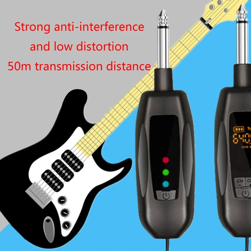 Kabels Oplaadbare draadloze gitaarzenderontvanger ingesteld voor elektrische basgitaar met oplaadbare 500 mAh lithiumbatterij