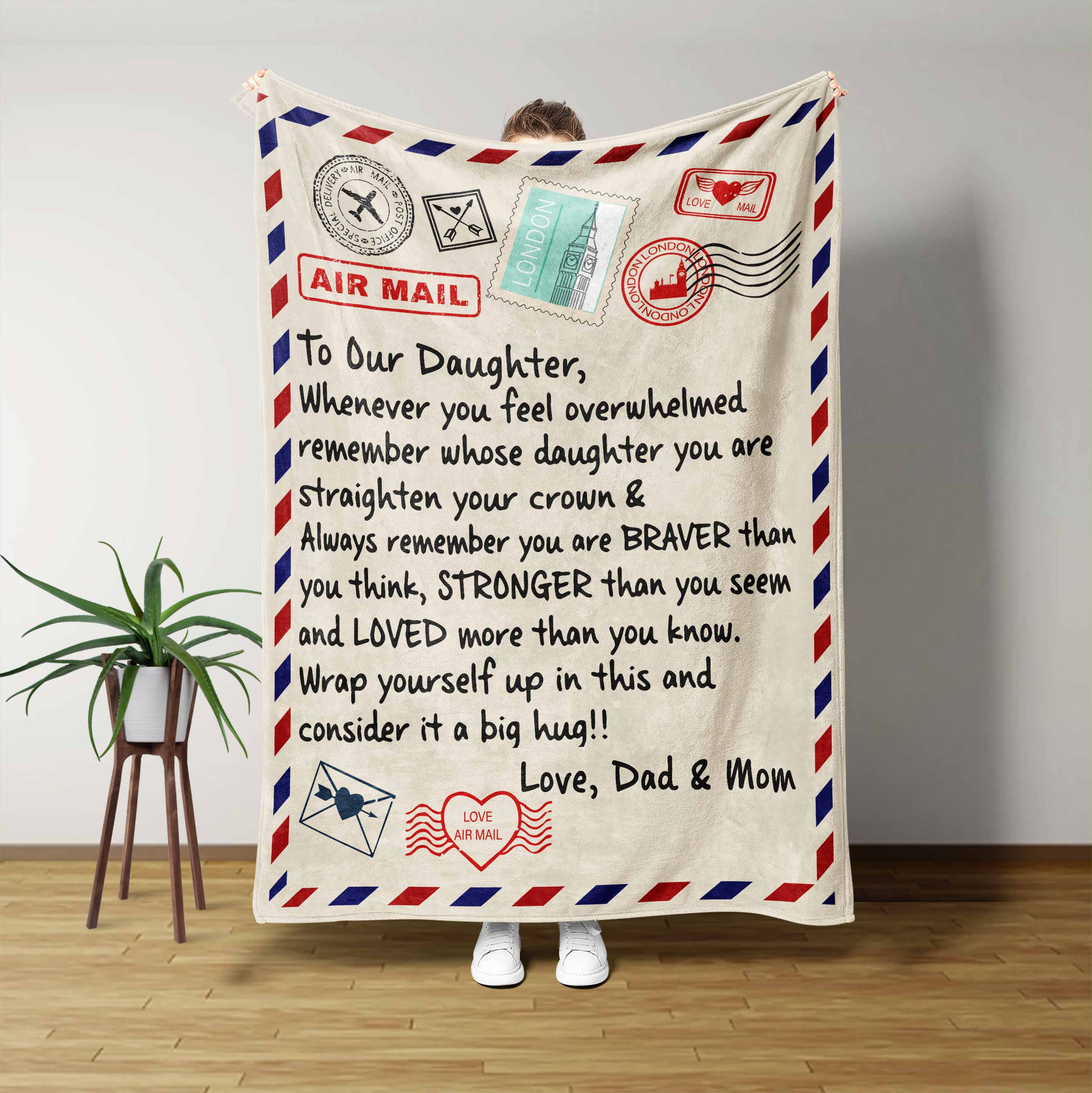 Gepersonaliseerde deken aan mijn dochter geschenkbrief van papa mama aan onze dochter Air -Mail gooi deken positief bemoedigend souvenir
