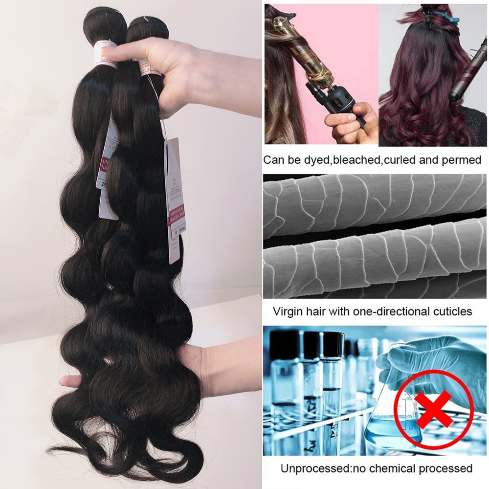 30 32 34 36 38 40 inch lichaamsgolf haarbundels zachte lange bundels menselijk haarbundels remy Braziliaanse weeft hair extensions