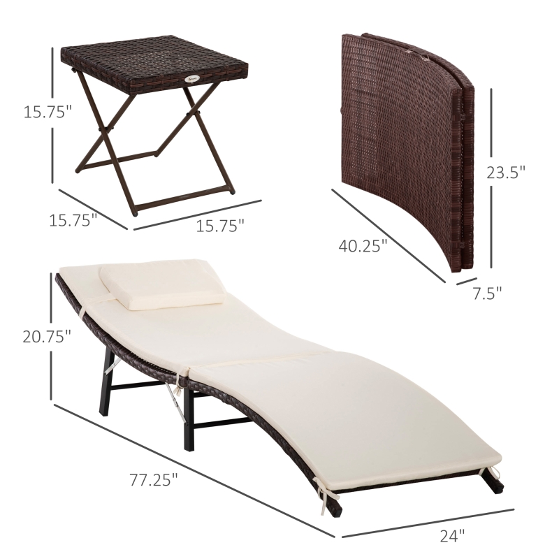 Set di chaise patio, set di 2 sedie da salotto piscina con tavolo laterale, vimini di rattan PE all'aperto, cuscino, cuscino la spiaggia