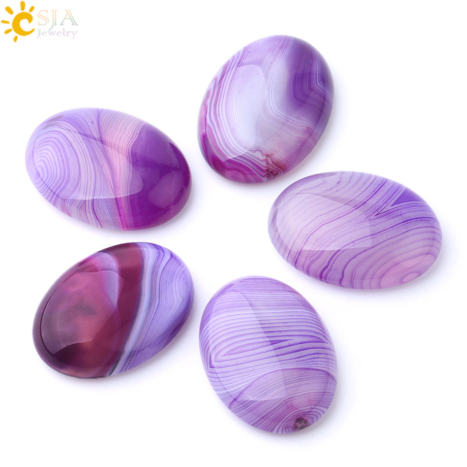 CSJA NATUREL LOBE PERLE PURPLE Agates rayées Cabochons sans trou pour faire des boucles d'oreilles de pendentif d'anneau bricolage bijoux fait à la main F787