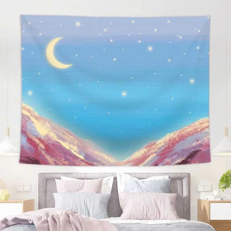 Tapestry Tapestries Hanging Pink Cloud Moon Cloth Background Canvas Oil Painting Dream Moon Bedroom Living Room Decorations Tapestry Girls R0411