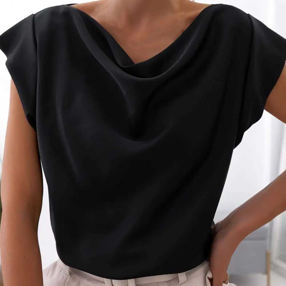 Chemises de chemisiers pour femmes Elegant Bureau Châchage Femme Collier empilé Sleeve Smooth Faux Slin Slim Summer Shirover Top Top Clothing 240411