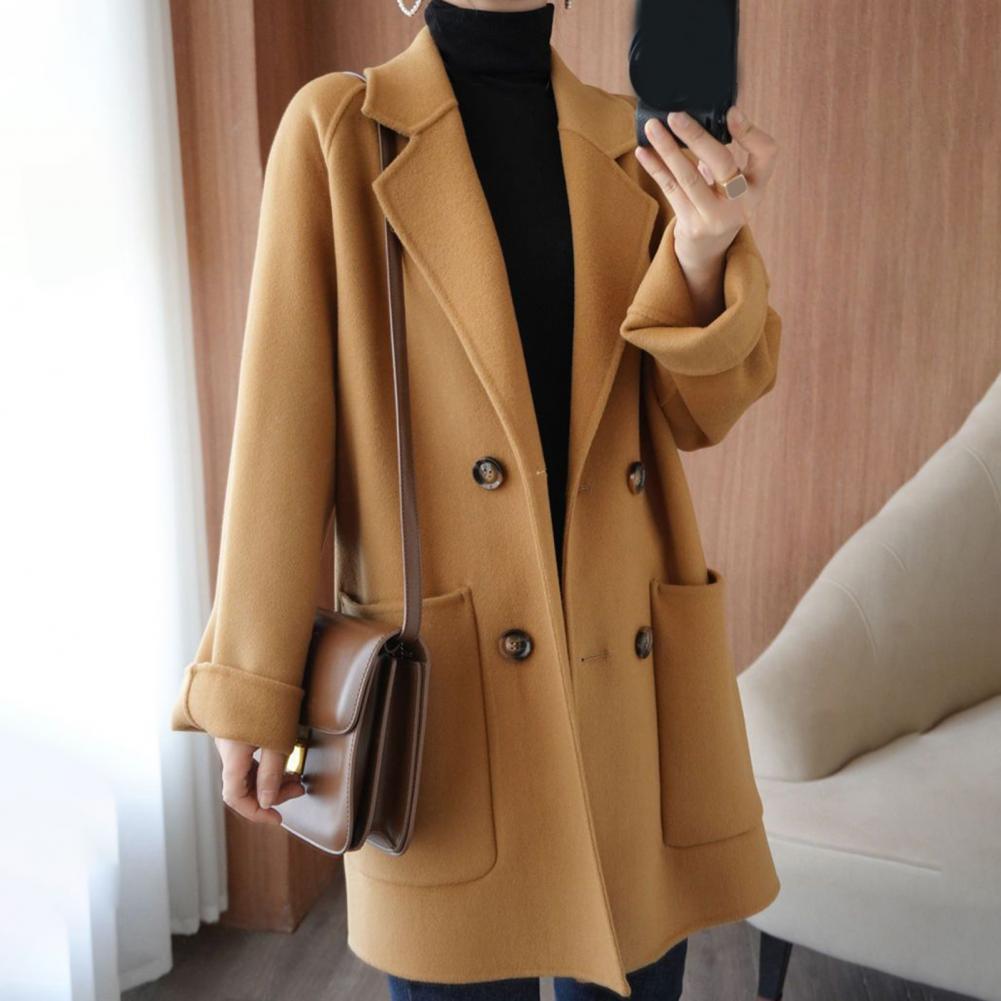 2023 Women Long Trench Jacket Winter Coat Loose Double-breasted Notch Collar Lady Overcoat Side Pockets Cardigan Women Overcoat