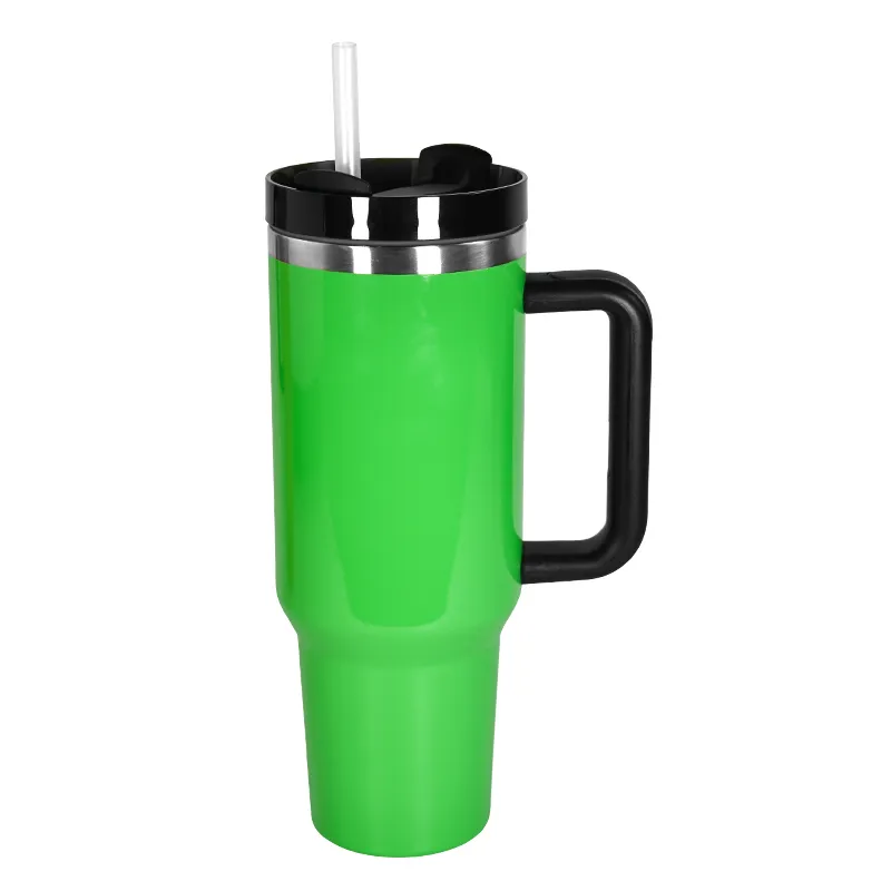 40oz sublimation Neon tumbler with handle lid straw big capacity glossy water bottle outdoor camping cup stainless steel vacuum insulated travel mugs