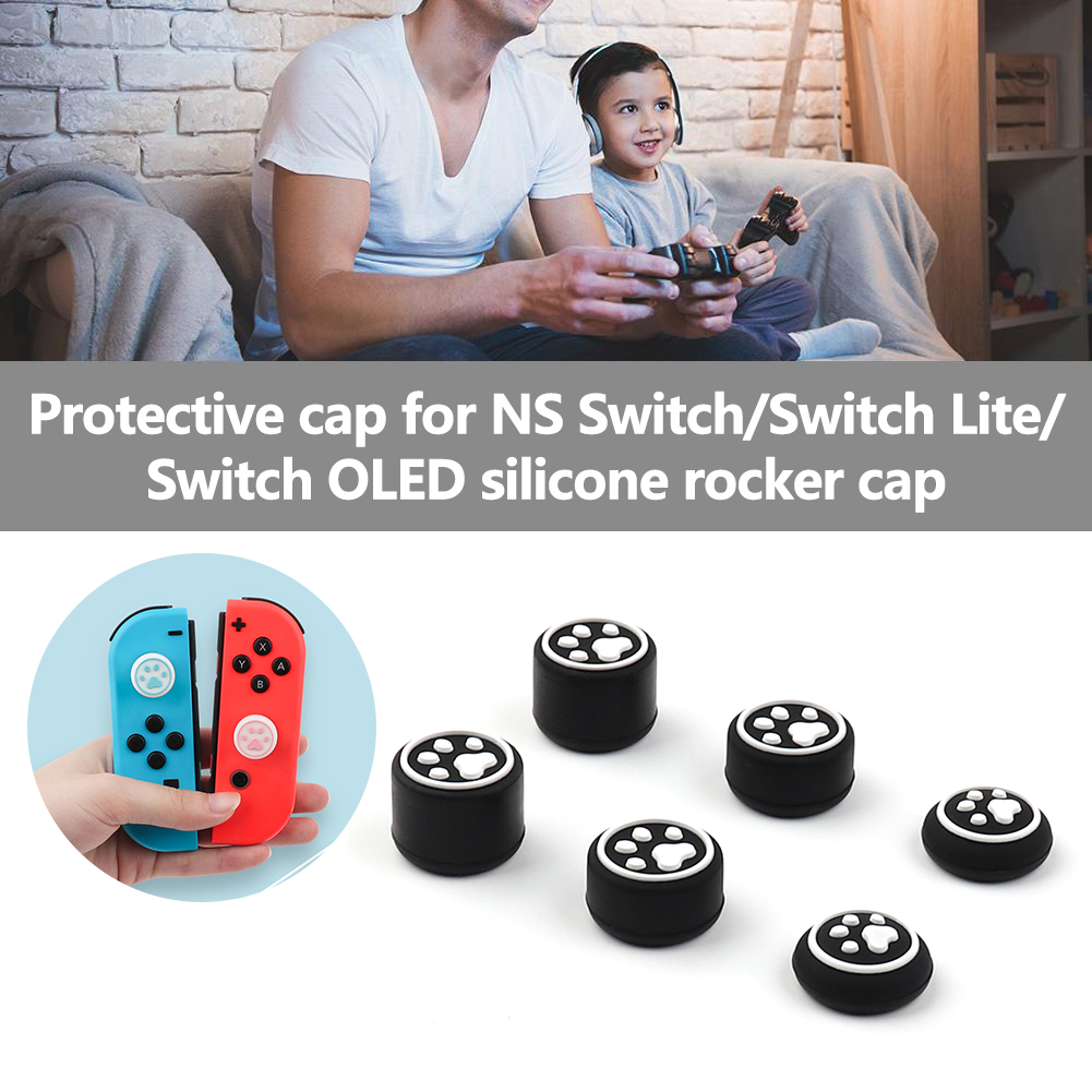 6pcs duim stick caps anti slip siliconen beschermende cover cat paw game accessoires voor ns switch/switch lite voor ns switch OLED