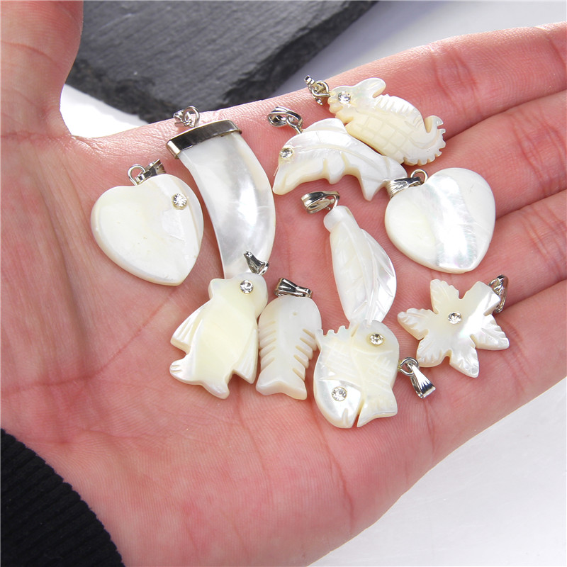 Natural White Shell Pendant Cross Fangs Animals Heart Shape Charms For Jewelry Making DIY Earrings Necklace Accessori