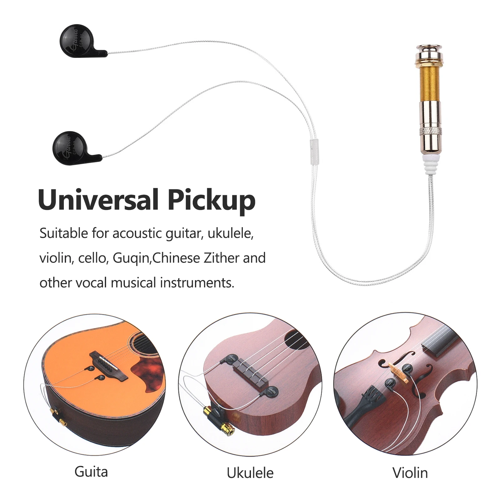 Kablar gitarr pickup professionell piezo kontakt pickup pickup med 6,35 mm endpin jack för ukulel gitarr vibration gitarrtillbehör