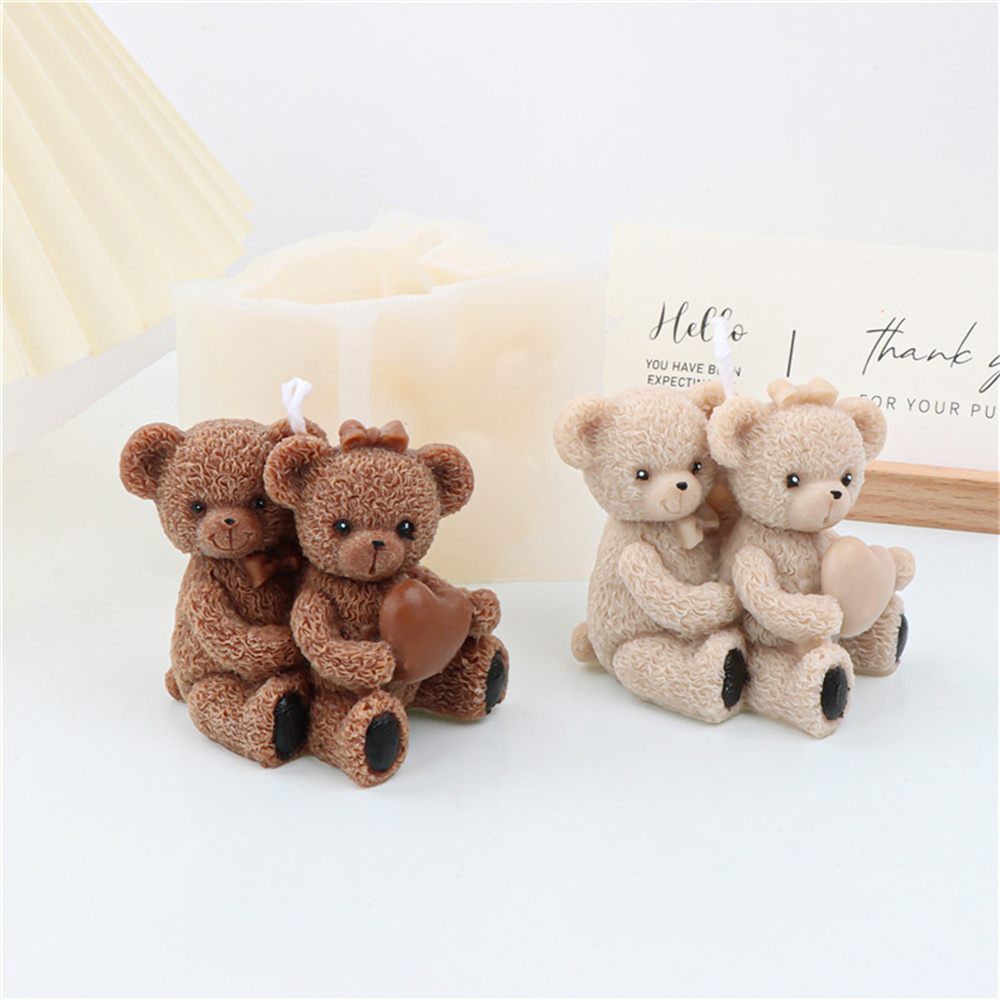 Cute Bear Silicone Candle Mold DIY Hug Heart Couple Bear Scented Candle Making Resin Soap Cake Mold Gifts Craft Home Decoration