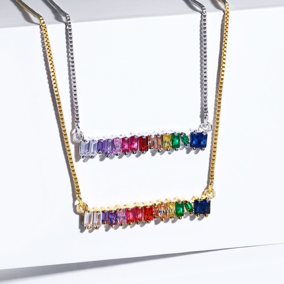 Rainbow Cubic Zirconia Necklace Crystal Diamond Party Jewelry Personality Silver 18K Gold Plated Choker Necklace Women Bir287e