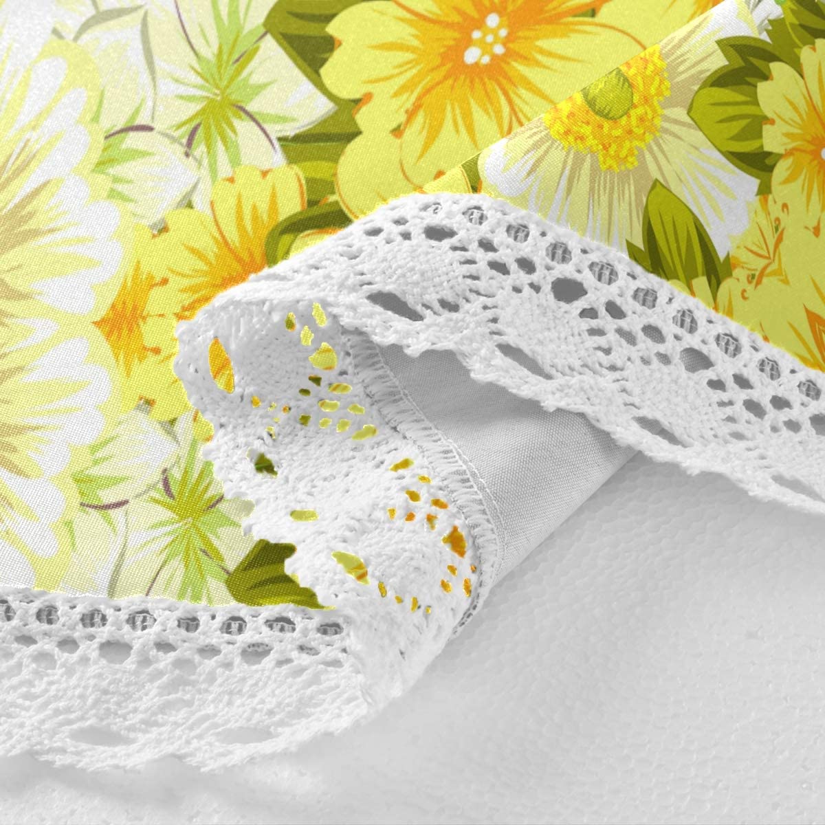 Yellow Wreath Round Table Cloth Colorful Flower Floral Polyester White Lace Tablecloth 60 Inch for Dinner Party Table Decoration