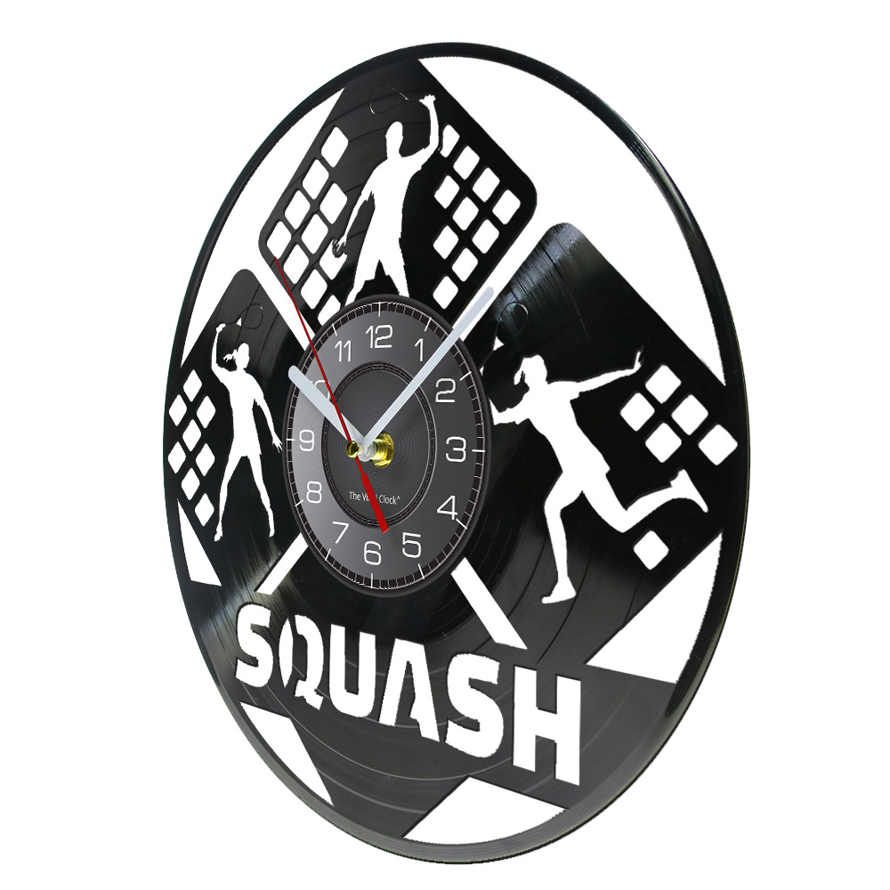 Squash Vinyl LP Rekord Wanduhr für Schlafzimmer Sporthome Decor Squash Team Racket Handicraft Art Geschnitzte Musik Album Retro Clock