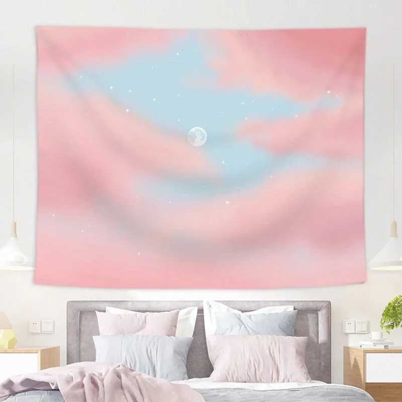 Tapestry Tapestries Hanging Pink Cloud Moon Cloth Background Canvas Oil Painting Dream Moon Bedroom Living Room Decorations Tapestry Girls R0411