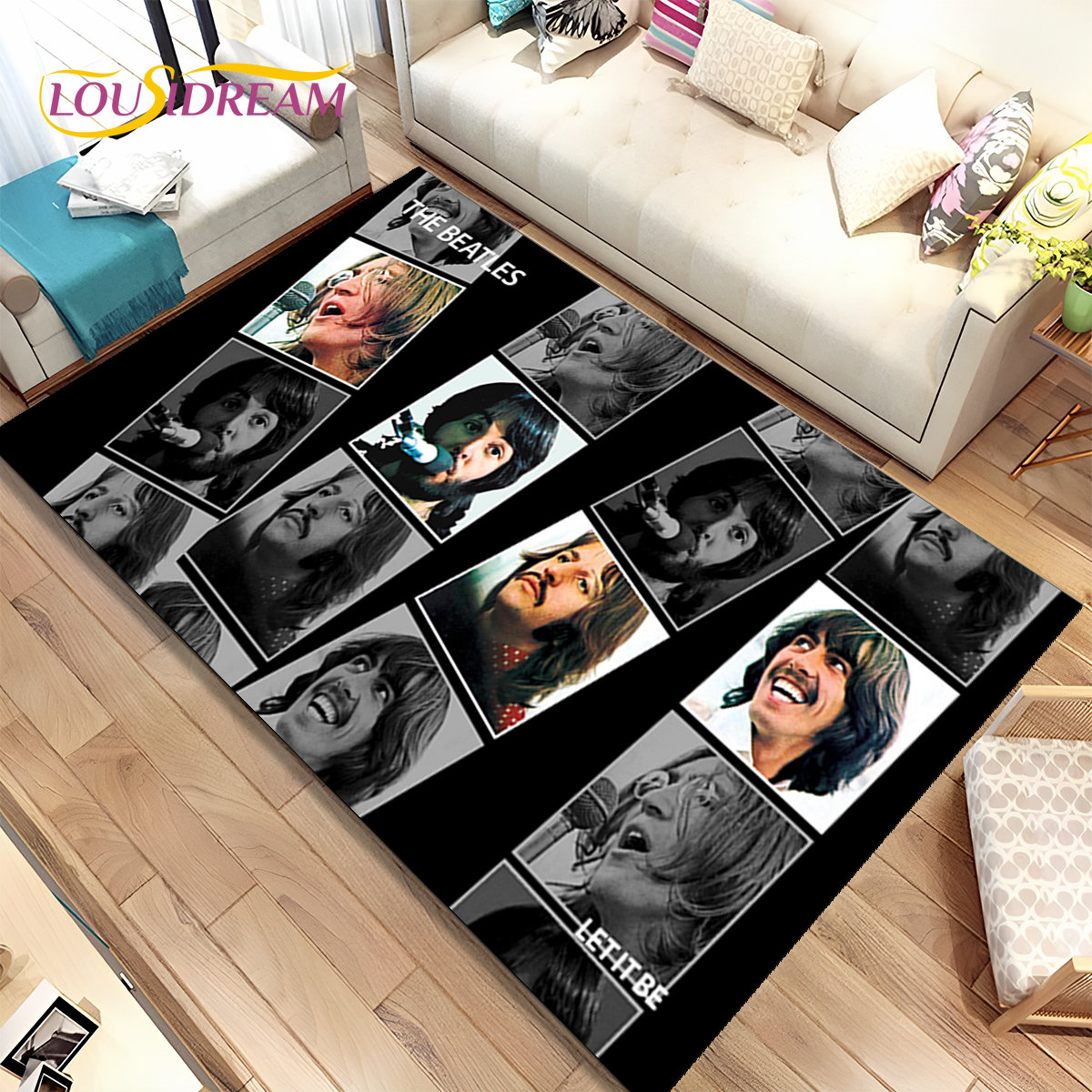 3D B-Beatles Rock Band Area Rug、Home Living Room Children Bedroom Sofa Doormat Decor、子供たちは滑り止めの床マットを演奏する