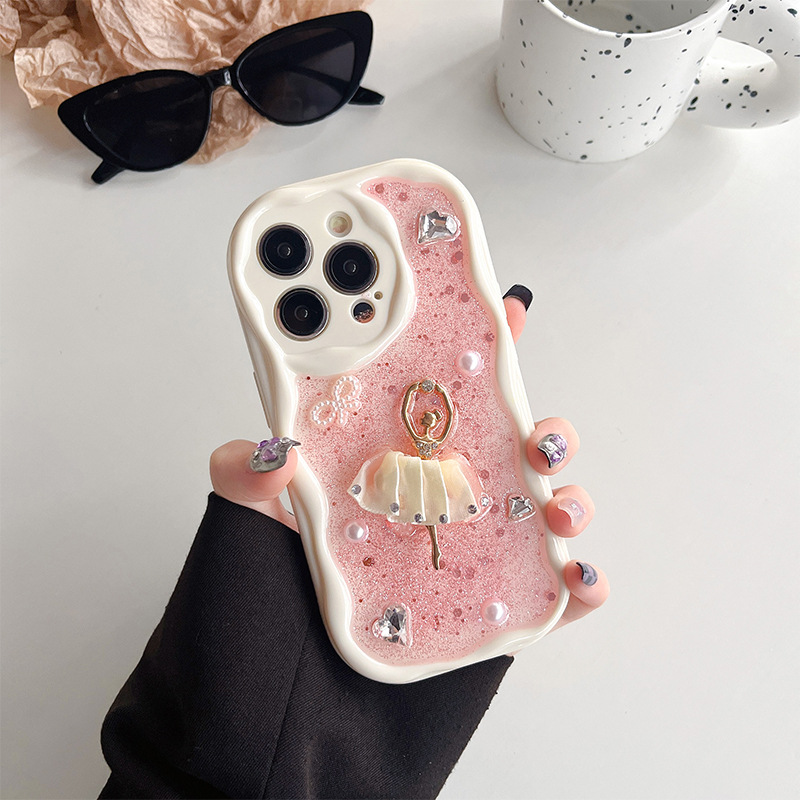 Girl's Phone Case Ballet Girl Ins Style Phone Bag Pearl Rhinestone Phone Case Cover Snabbleveransomslag för iPhone 15 14 13 12 11 LYP092