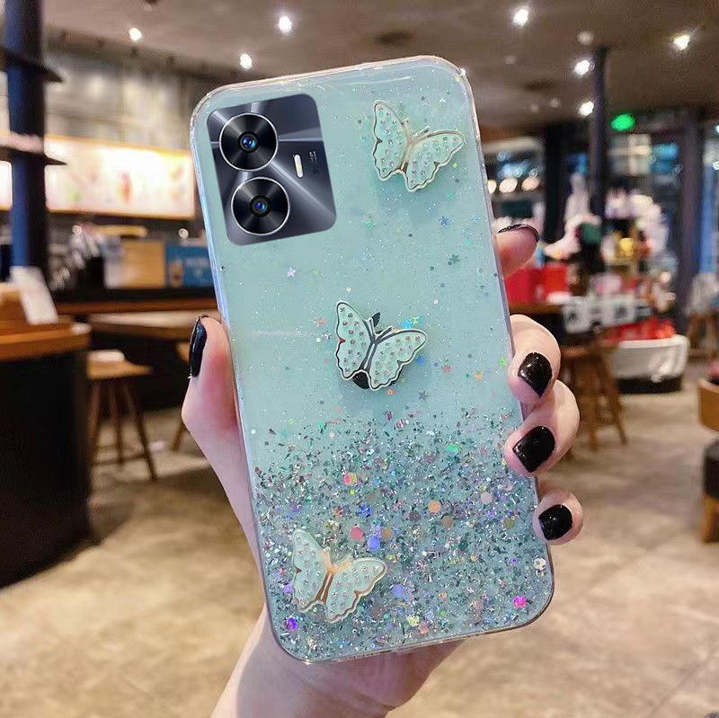 Ready Stock Phone Case för Realme C55 RealMec55 Luxury STARRY Sky Fjärilar Transparent mjukt bakslag