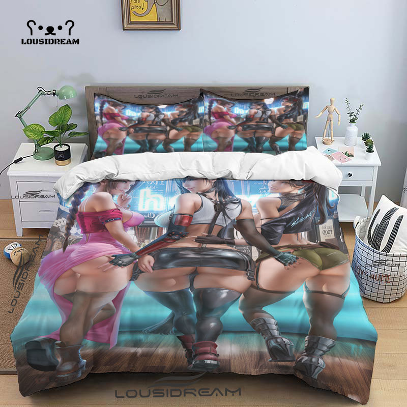 Seksi Anime Kawaii Kız Seks Sanatı Hentai Bikini King İkiz Çift Çocuk Yatak Seti Mikrofiber veya Polyester Yorgan Kapak Seti