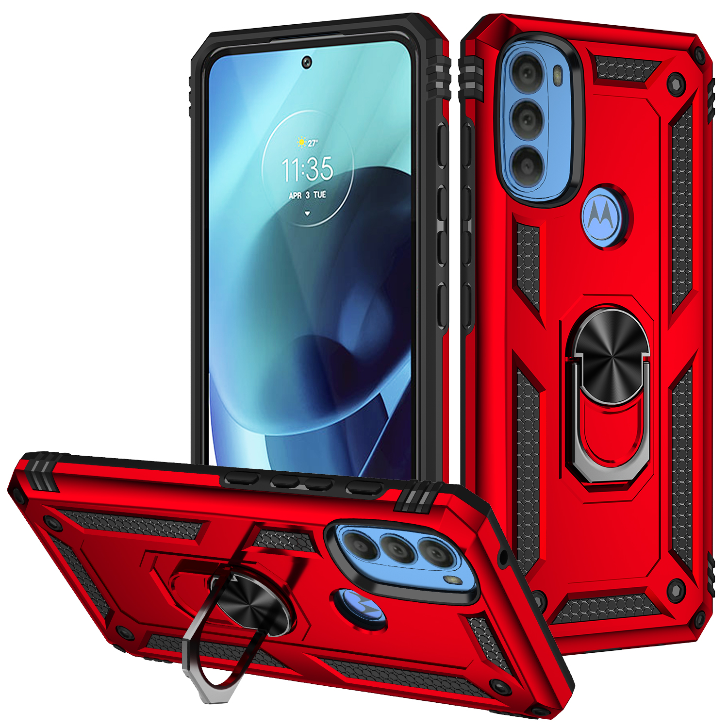 Motorola Moto G71 5Gショックプルーフバンパーアーマー軍事保護磁気ホルダーリングカバーMoto G 71のケース