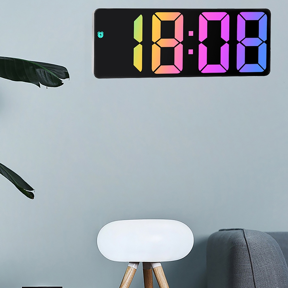 Multi-Colors LED Digtal Alarm Clock Plugue USB na temperatura do retângulo Data de tabela Exibir mesa de mesa do relógio Relógio de pendura