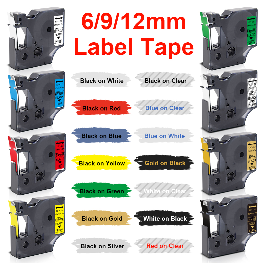 6/9/12mm label voor Dymo D1 45013 45010 45018 40913 43613 Label Tape 45022 45023 45024 voor Dymo LabelManager 160 280 Label Maker