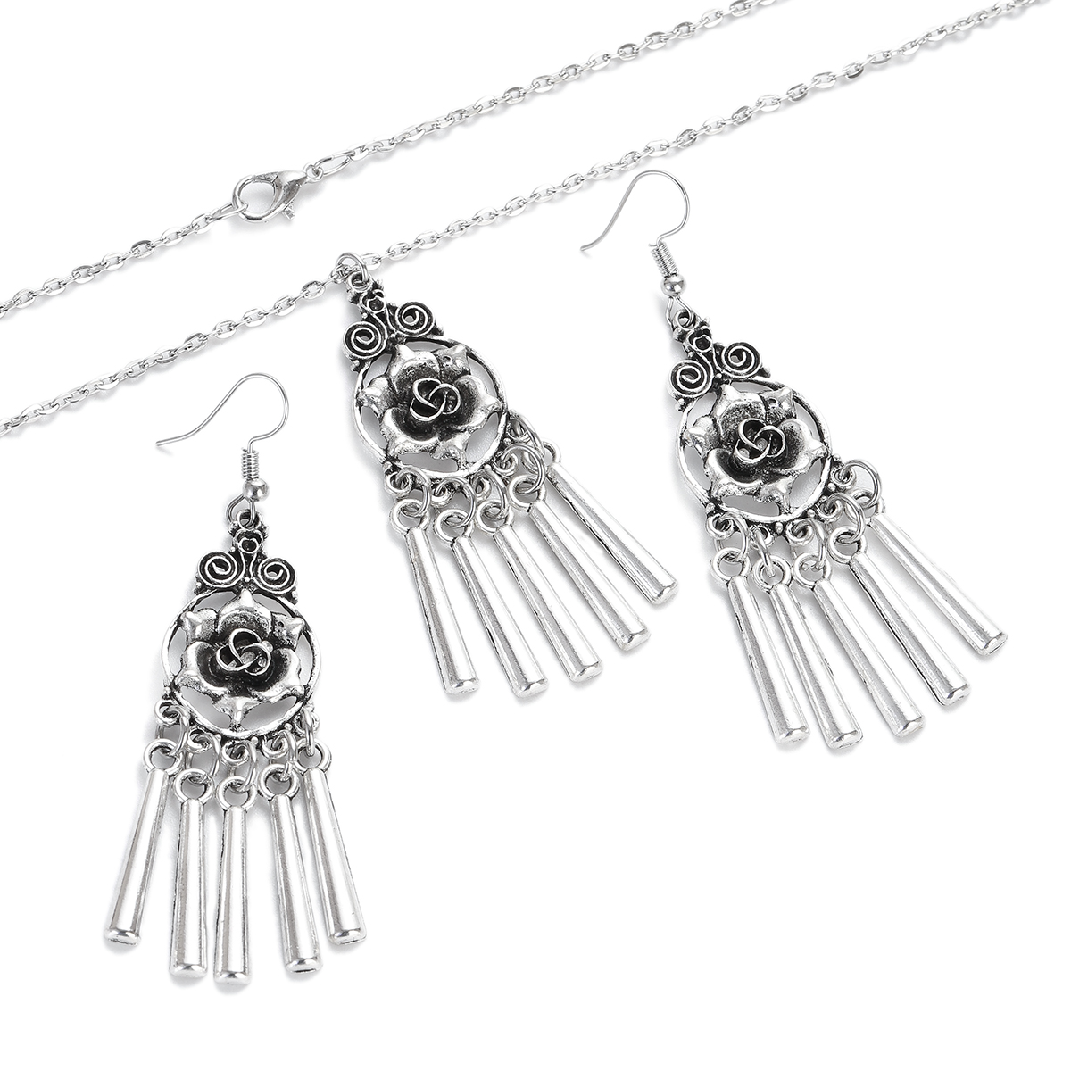 Indiska smycken Etnisk Bohemian Tibetan Silver Flower fransar Tasselörhängen Set Metal Round Jewelry Set For Women Party Jewelry