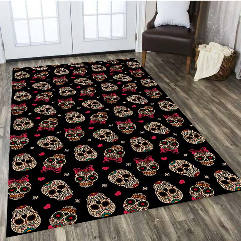 Black Skull Horror Home Salon Room Tapis d'entrée Mat de porte du tapis de porte