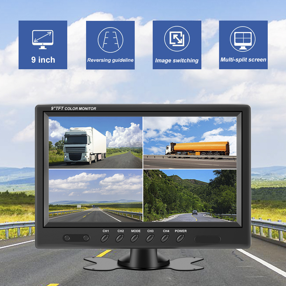 TFT TFT LCD écran divisé Quad Moniteur de surveillance Sécurité Capteur de la voiture Affichage arrière Vue arrière du parking Système de la caméra de la vue arrière