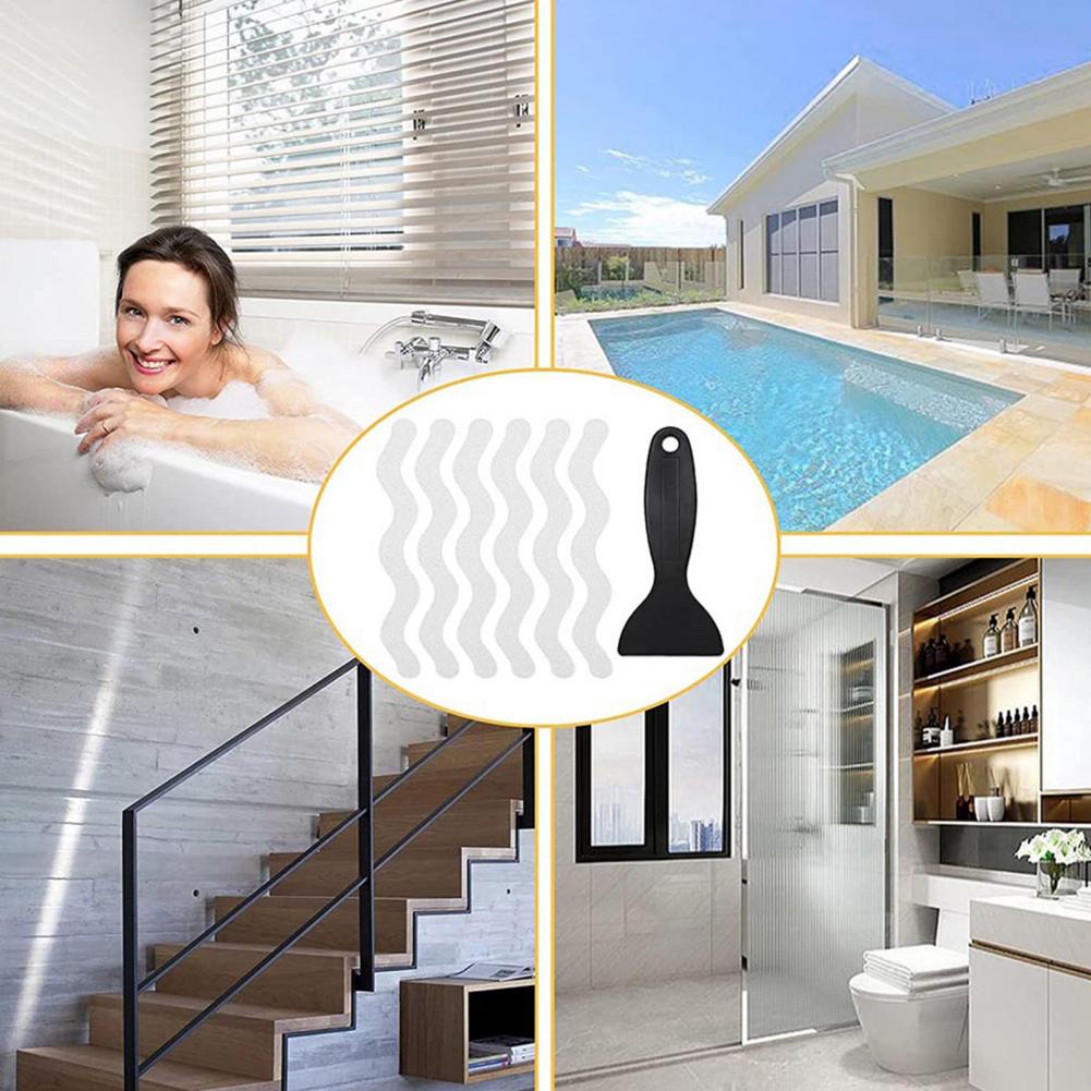 Anti-Slip Tape Waterproof Self-Hehhesive Bathtub Dusch Wave-formed With Scraper för tvättstuga Transparent bandsäkerhetshowe