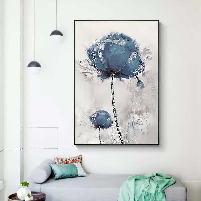 Fiori astratti dipinti di decorazioni soggiorno nordico immagine blu foglie di piante in oro foglie di tela poster moderno decorazione della casa muro