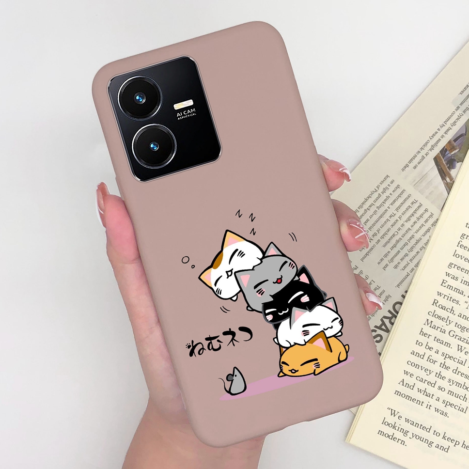 Vivo Y22 Y22S Y35 Cover Cover Cute Pretty Cat Dinosaur 소프트 실리콘 TPU 매트 폰 커버 Vivo Y 22 Y22 S Y35 Funda Capa