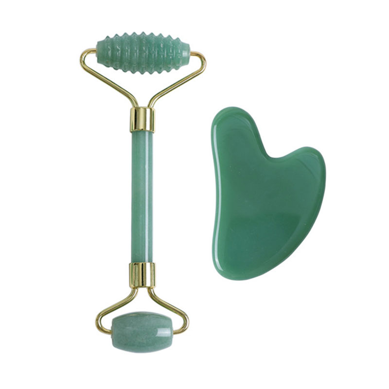 Rodillo de masaje Facial de Jade blanco, raspador Gouache Natural Gua Sha, masajeador Facial, caja de rodillo