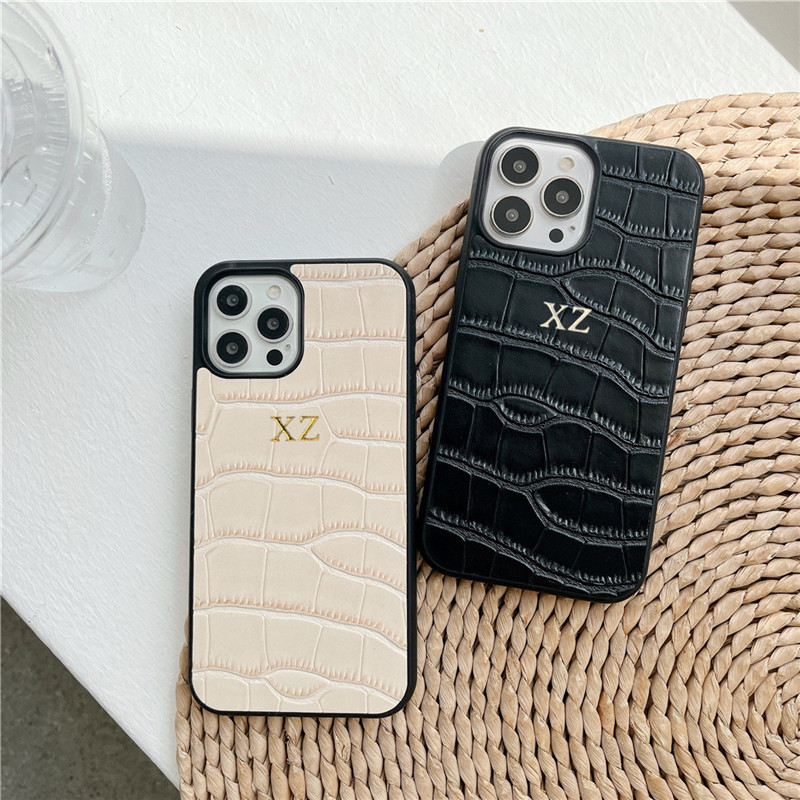 Personalizar las iniciales de plata de oro Crocodile Cajón PU de cuero de lujo para iPhone 14 12 13 Pro Max X XS Max 11 Pro Max XR Covers Hot Hot