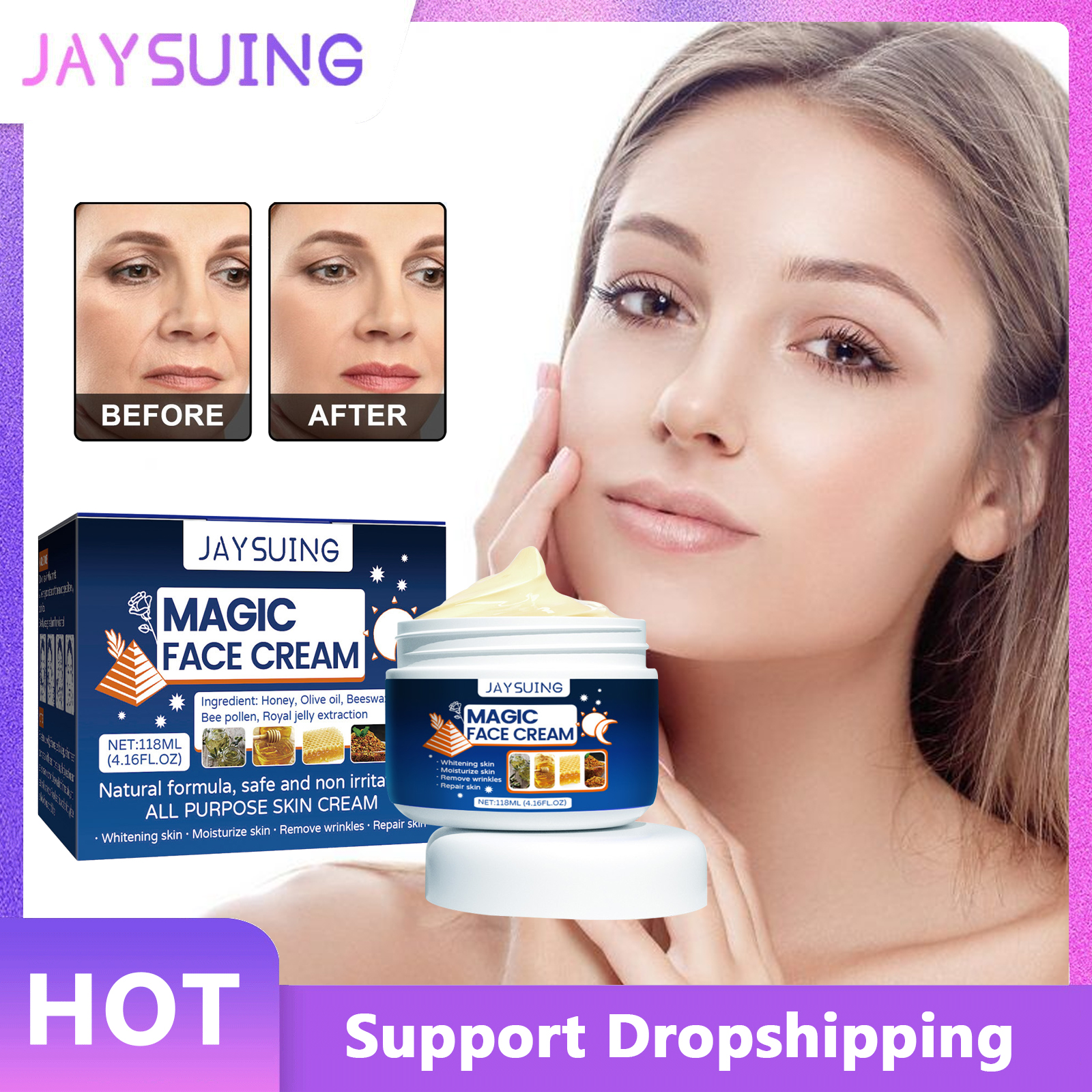 Jaysuing Anti Aging Cream Fade Fine Lines Moisturizing Whitening Instant Wrinkle Remover Dark Spots Brighten Lift Firm Skin Care