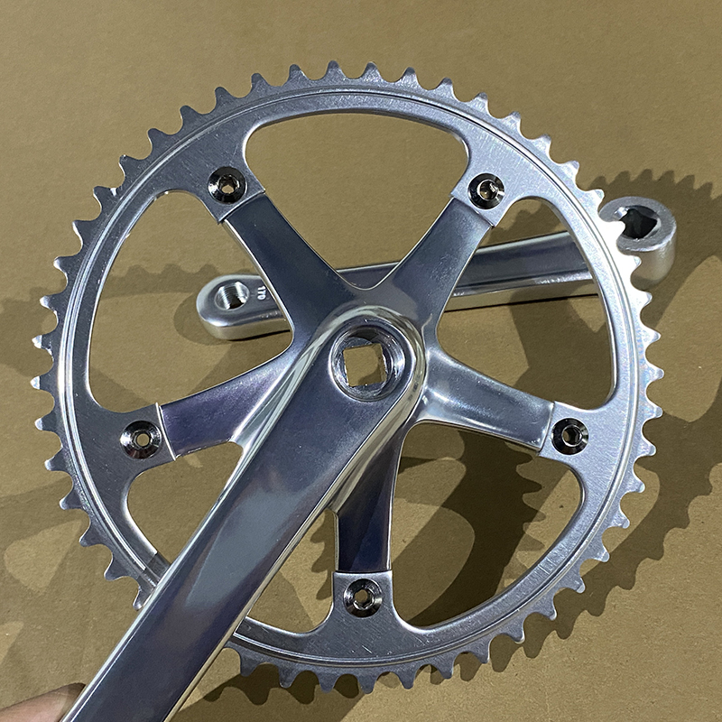 Fixed Gear Bike Aluminium Alloy Retro Silver Black Crankset Fixie Cykel 49T 170mm Crank Leg BCD144 Single Speed ​​Crankset