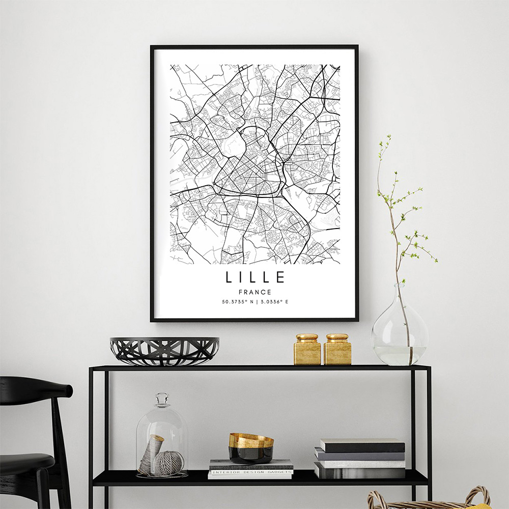 Lille City Map Poster Nordic Nometown Stampe di strada Mappa dipinto Custom France Map Map Wall Poster Minimalist Home Decor