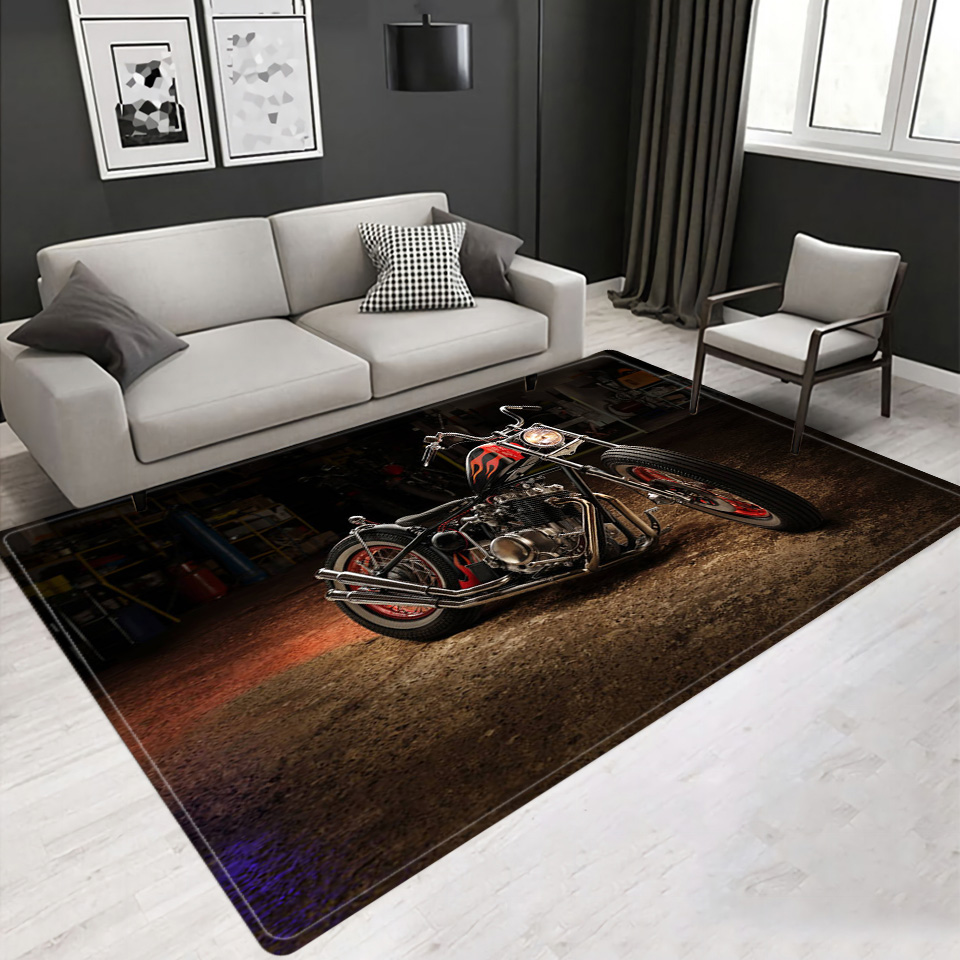 Vintage Classic Motorcycle Garage 3D Printed Carpet Living Room Retro Race Car Large Rug Home Decor Bedroom Non-Slip Floor Mat